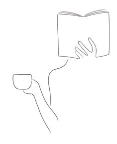 a drawing of a person reading a book with their hand holding the book in front of them