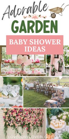 an adorable garden baby shower with pink flowers and greenery