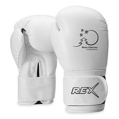 a pair of white boxing gloves with stars on the front and back of each glove