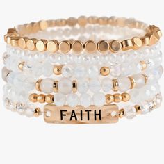 This Faith stack bracelet set is a sophisticated way to wear your faith to work or any occasion. These beautiful Faith Bead bracelets will be your new staple Christian accessory. Wear your faith to work, for a nice evening out, or dress up a comfy casual outfit! This faith bracelet makes any outfit a faith fashion hit. With just the right amount of stretch, it's versatile for many sizes. Layer the bracelets together or wear them individually, so many options to fit your style, mood, or event. Ma Wwjd Bracelet Set, Wwjd Bracelet, Christian Accessories, Jesus Necklace, Christian Hats, Faith Bracelet, Stretchy Beaded Bracelet, Christian Bracelets, Stack Bracelet