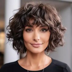 Sophisticated Curly Bob with Bangs Curly Bobs, Short Wavy Haircuts, Short Wavy Bob, Thick Wavy Hair, Wavy Haircuts, Peonies Garden, Short Wavy Hair, Best Short Haircuts