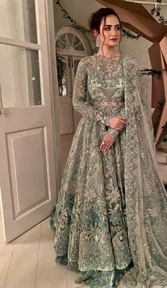 Blue Pakistani Bridal Dress, Lehenga Gown