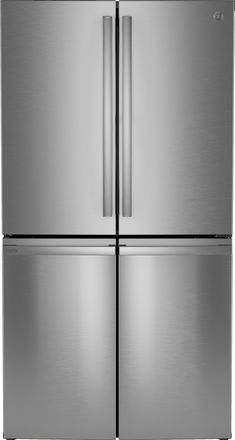 a stainless steel refrigerator freezer with two doors