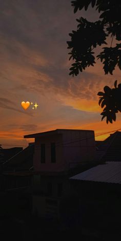 an airplane is flying in the sky at sunset with two hearts on it's tail