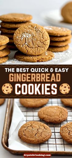 the best quick and easy gingerbread cookies on a cooling rack with text overlay