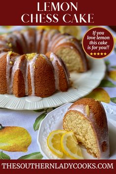 lemon chess cake on a plate with the title overlay