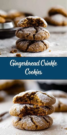 gingerbread crinkle cookies stacked on top of each other