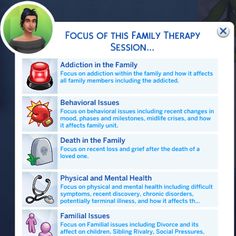 a screenshot of an info sheet with the text focus of this family therapy session