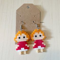 Super Lightweight Earrings Made From Mini Perler Beads And Stainless Steel Fish Hooks. I Also Make Custom Pieces, Just Ask! Thanks For Stopping By! Kiss Perler Beads, Ponyo Perler Beads, Ghibli Perler Beads, Easy Small Perler Bead Ideas, Naruto Perler Beads, Kawaii Perler Bead Patterns, Small Perler Beads Ideas, Perler Beads Earrings, Perler Bead Earrings