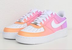 Nike Painted Shoes, Painted Shoes Ideas, Sunset And Palm Trees, Pastel Shoes, 23 Summer, Sunset Gradient