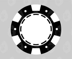 a black and white poker chip with faces on it's sides, in the shape of a circle