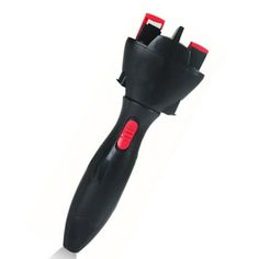 a black and red hair dryer on a white background