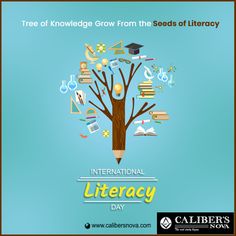 the international library day poster with trees and books