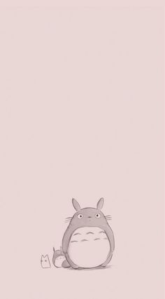 a drawing of a totoro sitting in the middle of a pink wallpaper