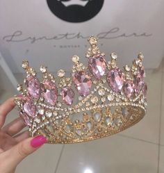 Pink 15 Crown, Pink Quince Ring, Pink Xv Crown, Pink Crowns For Quinceanera, Light Pink Quinceanera Crown, Pink And Gold Quince Crown, Big Crowns For Quinceanera, Pink Quince Accessories, Pink Sweet 16 Crown