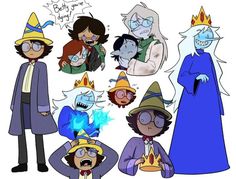 some cartoon characters with hats and glasses