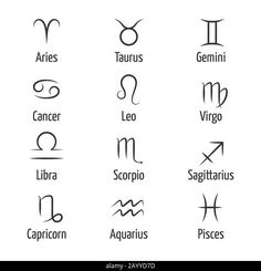 zodiac signs are shown in black and white