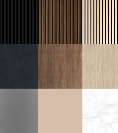 the different colors of wood and marble are shown in this image, including black, brown,