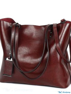 OrcaJump - Womens PU Leather Tote Bag for Daily Shopping, Office, Career - Black, Grey, Red, Wine, Brown Red Top Handle Bag For Fall, Burgundy Satchel With Large Capacity For Fall, Burgundy Large Capacity Satchel For Fall, Fall Burgundy Satchel With Large Capacity, Fall Burgundy Large Capacity Satchel, Fall Travel Red Shoulder Bag, Red Rectangular Satchel For Fall, Red Soft Leather Bag For Fall, Red Bags With Adjustable Strap For Fall