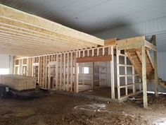 the inside of a house being built with wood framing