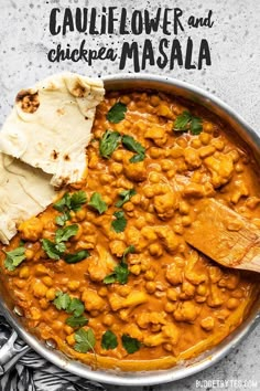 cauliflower and chickpea masala in a pan