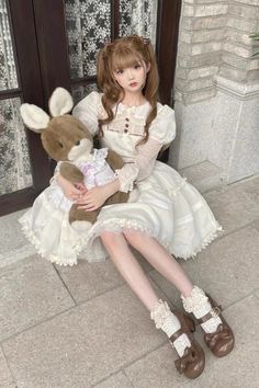 White Lapel Collar Long Sleeves Hollow Sweet Princess Lolita Dress – LolitaInside Lolíta Aesthetic Outfit, Lotia Fashion, Doll Outfits Aesthetic, Girly Portrait, Coquette Items, White Princess Dress, Fursuit Ideas, Lolita Outfit, Girly Clothes