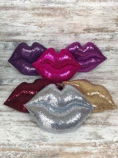 Lip Decor, Pillow Lips, Shaped Pillows, Sequin Pillow, Gold Lips, Shaped Pillow, Gold Cushions