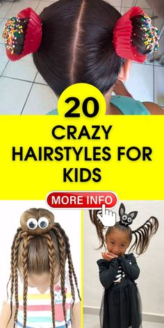 Crazy Hairstyles For Kids, Easy Crazy Hairstyles, Whacky Hair Day, Crazy Hair For Kids, Crazy Hairstyles, Childrens Hairstyles, Fun Buns, Easy Hairdos, Wacky Hair Days