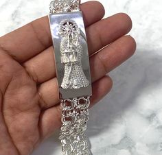 ● Santa Muerte Grim Reaper Custom Chino Double Link Personalized Mounted Solid Sterling Silver 925 Italian Silver Mens Solid Heavy Bracelet ●Metal : 925 Sterling Silver ●Purity : 925 with authenticity stamp ●Thickness and Length:  Chino Link 27mm, 8 Inches , Approx 87 Grams ●Condition : Brand New With Tag ●Complimentary Premium Jewelry box included ●Free Shipping within U.S.A Be sure to hit "favorite" on the right so it remains on your favorites list and/ or add to your wishlist(s). BUY GENUINE GOLD and SILVER JEWELRY WITH 100% CONFIDENCE Premium Jewelry, Bracelet Metal, Gold And Silver Jewelry, Favorites List, Grim Reaper, Metal Bracelets, Chain Link Bracelet, Link Bracelets, Gold And Silver