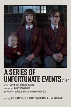 the poster for harry potter's series of unfortunate events is shown with two children