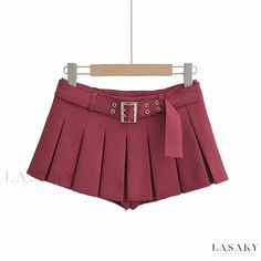 Lasaky - Sophisticated Short Skirt Set with Belts Included Trendy Skirts Short, Red Pleated Skirt Short, Belt Pattern, Design Skirt, Skirt With Belt, Female Shorts, Trendy Skirts, Skirt Summer, Half Skirt