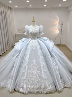 Light Blue Tulle Gown For Wedding, Blue Tulle Ball Gown For Wedding, Princess Style Blue Wedding Gown, Blue Princess Gown For Wedding, Princess Style Blue Gown For Wedding, Light Blue Ball Gown With Fitted Bodice For Wedding, Floor-length Light Blue Gown For Quinceanera, Blue Lace Quinceanera Dress, Light Blue Organza Wedding Gown