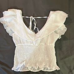 White H&M Shirt, Never Worn. H&m Summer Tops For Day Out, Trendy White H&m Top, Trendy H&m Summer Blouse, H&m White Summer Tops, H&m Short Sleeve Summer Blouse, Chic H&m Tops For Vacation, H&m Short Sleeve Blouse For Summer, White Summer Tops By H&m, Chic H&m Summer Tops