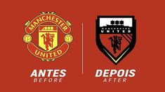 two logos for manchester united and depois after