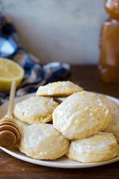 lemon cookies with honey are on a plate