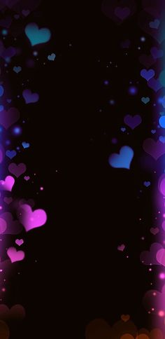 an abstract background with lots of hearts in the dark and bright colors, like lights