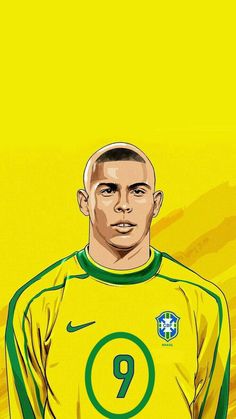 an illustration of a soccer player with the number 9 on his shirt, in front of a yellow background