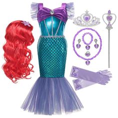 Disfraz de La Sirenita para niña, disfraz de Ariel, ropa de fiesta de cumpleaños, Carnaval, Verano Item Description Descripción del vestido Nombre: niña princesa Sirenita Ariel vestido niños Halloween disfraz de fantasía niños carnaval cumpleaños fiesta ropa de verano vestido Tema: Niños vestido de sirena princesa disfraces de Cosplay Referencia de edad: 2 - 8 años Tamaño CN: 110-120-130-140 Método de lavado: Lavar a máquina, lavar a mano con agua suave y colgar para secar Paquete: Vestido + bol Ariel Dress For Kids, Mermaid Dress Costume, Birthday Party Clothes, Girls Mermaid Costume, Charmed Costumes, Mermaid Wig, Carnival Birthday Party, Little Mermaid Costume, Minnie Dress