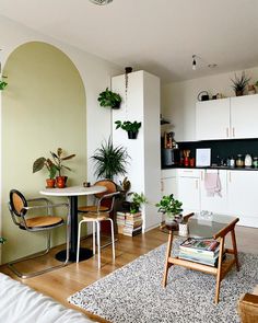 a living room filled with furniture and plants