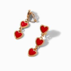 Gold 1.5" Ornate Heart Linear Drop Clip-On Earrings | Claire's US Fashionable Jewelry, Jewelry Lookbook, Jewelry And Accessories, Hot Outfits, The Gold, Clip On Earrings, Fashion Jewelry, Gold