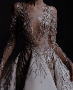 Fantasy Dresses, Fantasy Gowns, Dress With Long Sleeves, Fantasy Dress, Couture Gowns, Designer Gowns, Gorgeous Gowns, Beautiful Gowns, Fancy Dresses