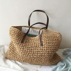 Buy Online High Quality, Unique Handmade Large Straw Woven Tote Bag, Summer Bag, Everyday Shoulder Bag, Beach Bag - Elena Handbags Big Tote Bags, Summer Tote Bags, Straw Tote Bag, Summer Tote, Straw Handbags, Woven Tote Bag, Summer Bag, Straw Bags, Raffia Bag