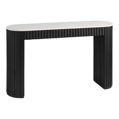 a black and white console table on a white background