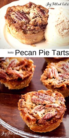 pecan pie tarts on a white plate with text overlay