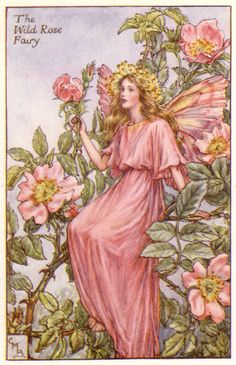 a painting of a fairy sitting on top of flowers