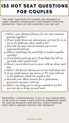 a poster with the words 13 hot seat questions for couples