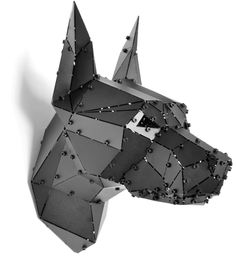 a black and white photo of a dog's head made out of geometric shapes