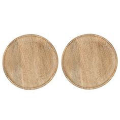 two wooden plates sitting side by side on a white background