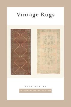 two rugs with the words vintage rugs shop now at