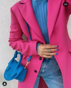 Chique Outfit, Color Outfits, Outfits Stylish, Color Combos Outfit, Fall Inspiration, Pink Coat, Pink Blazer, 가을 패션